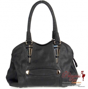 Designer Inspired Faux Leather Handbag Silver Tone Trim